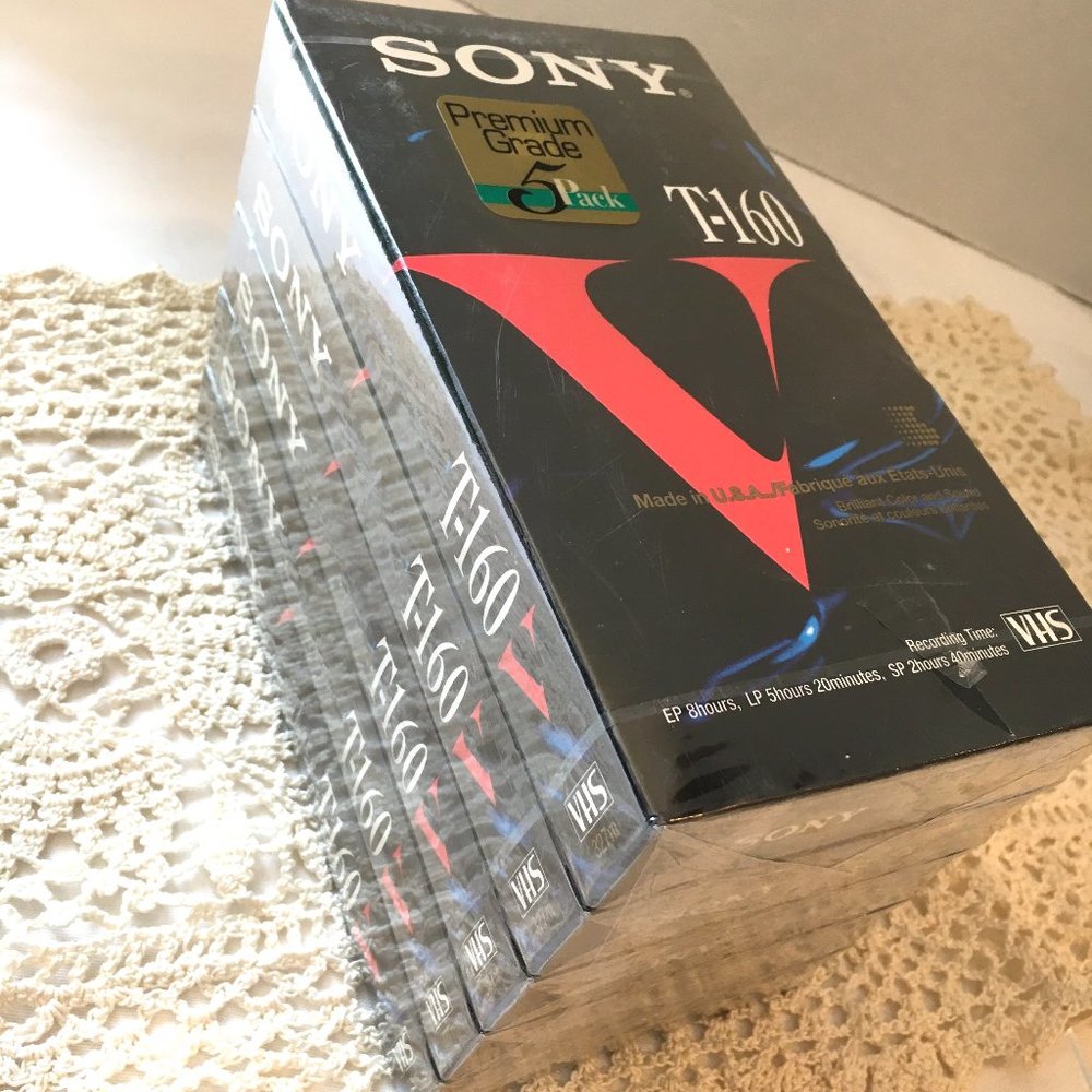 Bundle of 5 - Sony T-160 8 Hours in EP Mode Blank Video Cassette NWT